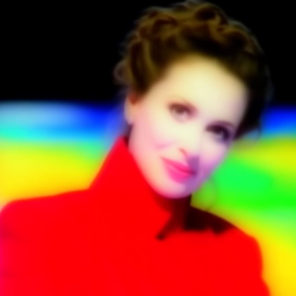 This is a slightly blurred photograph of a woman with fair skin and brown,  curly hair styled in an updo. She has a delica...