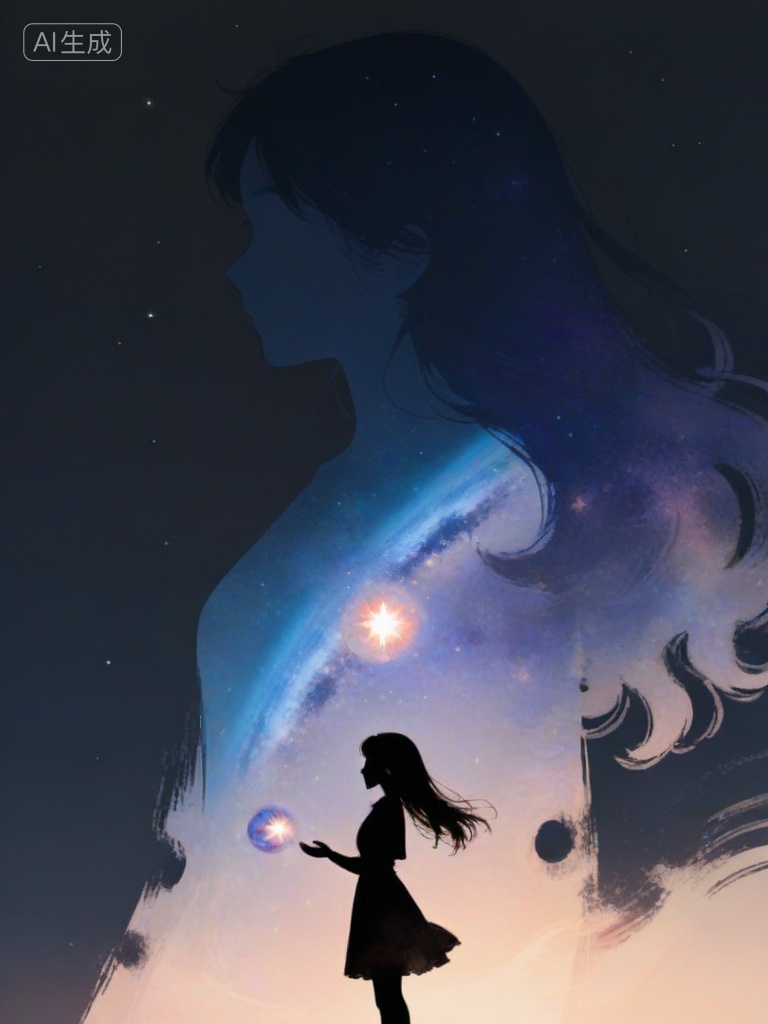 silhouette and double exposures,universe sky,masterpiece,best quality,8K,ultra-high resolution,silhouette double exposures,, silhouette of a long hair girl's side profile,, silhouette made of celestial bodies stars galaxy star \(sky\),dark background,simple background,, Negative prompt: ng_deepnegative_v1_75t,(badhandv4:1.2),EasyNegative,(worst quality),,nsfw, Steps: 20, Sampler: Euler a, CFG scale: 7.0, Seed: 3044013282, Size: 768x1024, Model hash: 735cf3fefc, Model: Illustrious XL V1.0_V1.0.safetensors, Denoising strength: 0, RNG: CPU, Lora 1: AS Unusual 异常集, Lora Hash 1: 2a7bd47d16, Lora Weight 1: 0.8, Lora 2: 剪影多重曝光, Lora Hash 2: 7286cfad18, Lora Weight 2: 0.6, vae_name: automatic