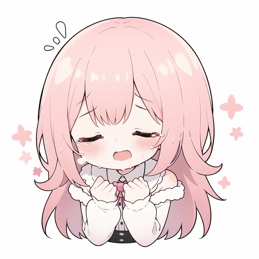 1girl, closed eyes, crying, chibi,pink hair, <lora:Qtea:1>