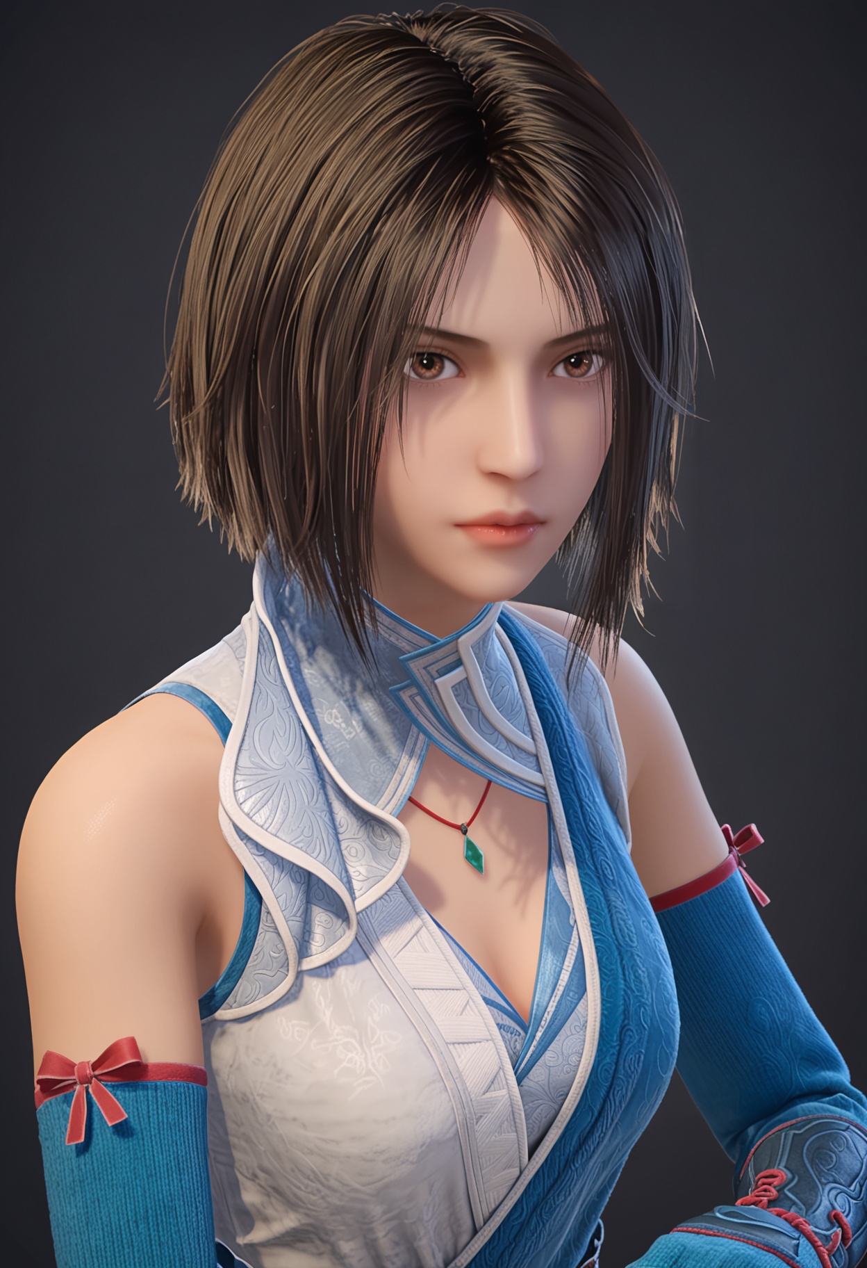 perfect_anatomy,score_9,(upper_body:1.1),looking_at_viewer,<lora:YQ_pony_jiruxueQ5_V7:0.8>,q1528437228,solo,1girl,short hair,brown hair,necklace,jewelry,gloves,black hair,brown eyes,lips,realistic,thighhighs,boots,elbow gloves,fingerless gloves,shorts,perfect_anatomy BREAK perfect_anatomy,simple background,black background,(shiny_skin),(Ivory_skin:1.1),(cinematic lighting),
