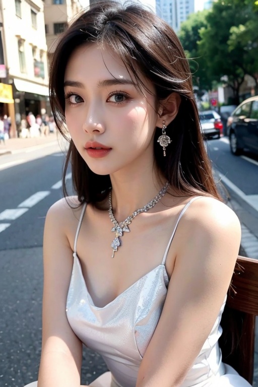 masterpiece, best quality, ultra detailed, detailed face, 1girl, solo, Jewelry necklace, earrings,8K,((whole body))HK-highheels ,outdoor, 