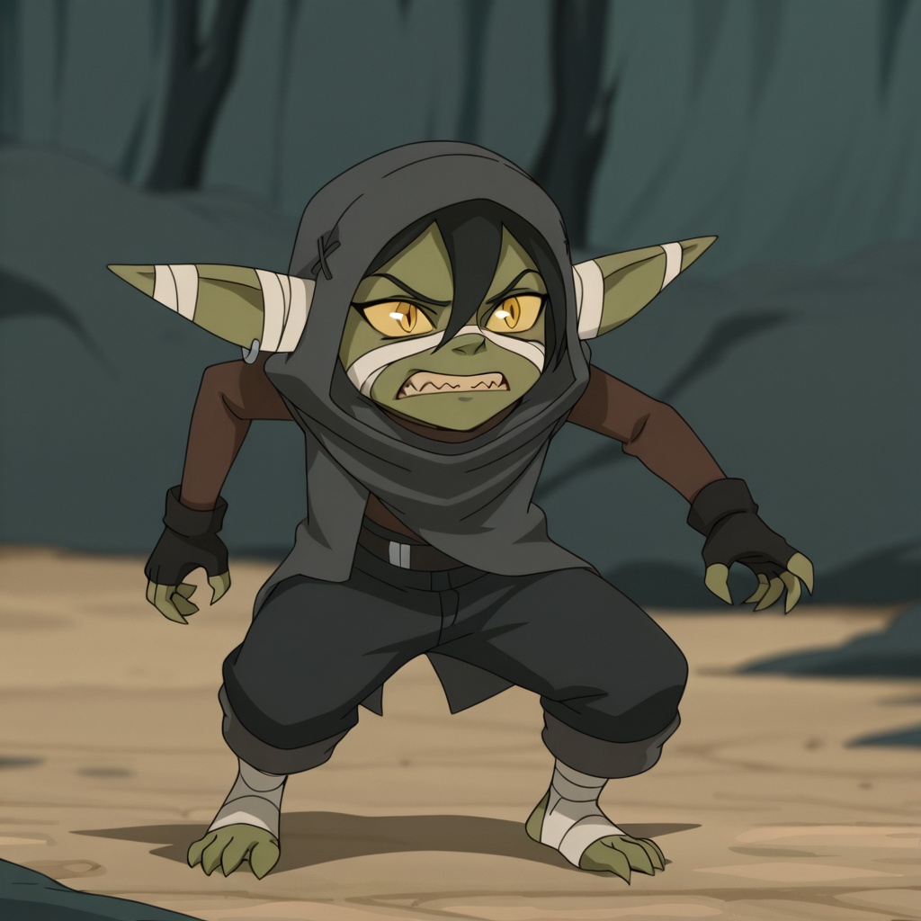 hood,  pointy ears,  solo on Tensor.Art