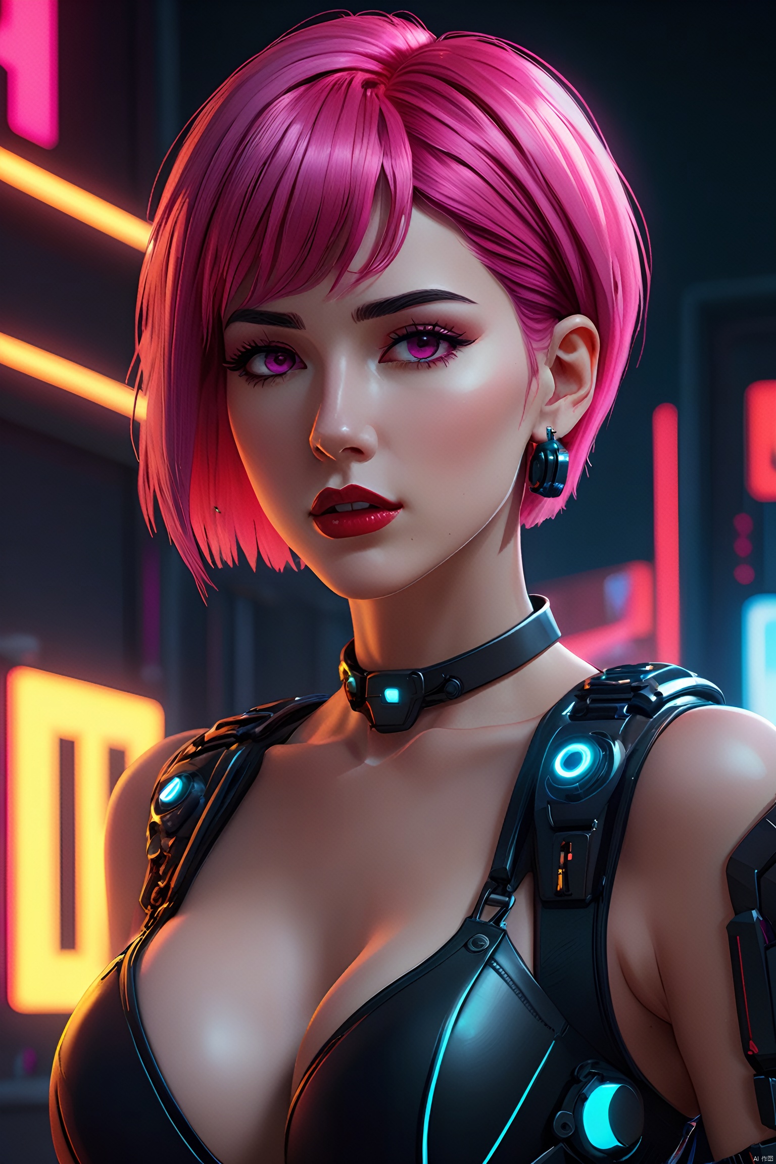 Anime Artwork Lucy (Cyberpunk),  Pink Short Hair,  Pink Eyes on Tensor.Art