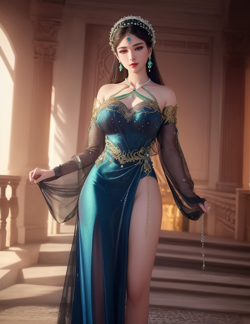 ultra realistic 8k cg, picture-perfect face, flawless, clean, masterpiece, professional artwork, famous artwork, cinematic lighting, cinematic bloom, perfect face, beautiful face, fantasy, dreamlike, unreal, science fiction,  beautiful clothes, lace, lace trim, lace-trimmed legwear,  (rich:1.4), prestige, luxury, jewelry, diamond, gold, pearl, gem, sapphire, ruby, emerald, intricate detail, delicate pattern, charming, alluring, seductive, erotic, enchanting, hair ornament, necklace, earrings, bracelet, armlet,halo((,1girl, pov,))(((,  1girl,  solo,looking at viewer, ))),(((1girl, solo, dress, jewelry)))<lora:DA_WhiteSnakeGreenSnake:0.7>