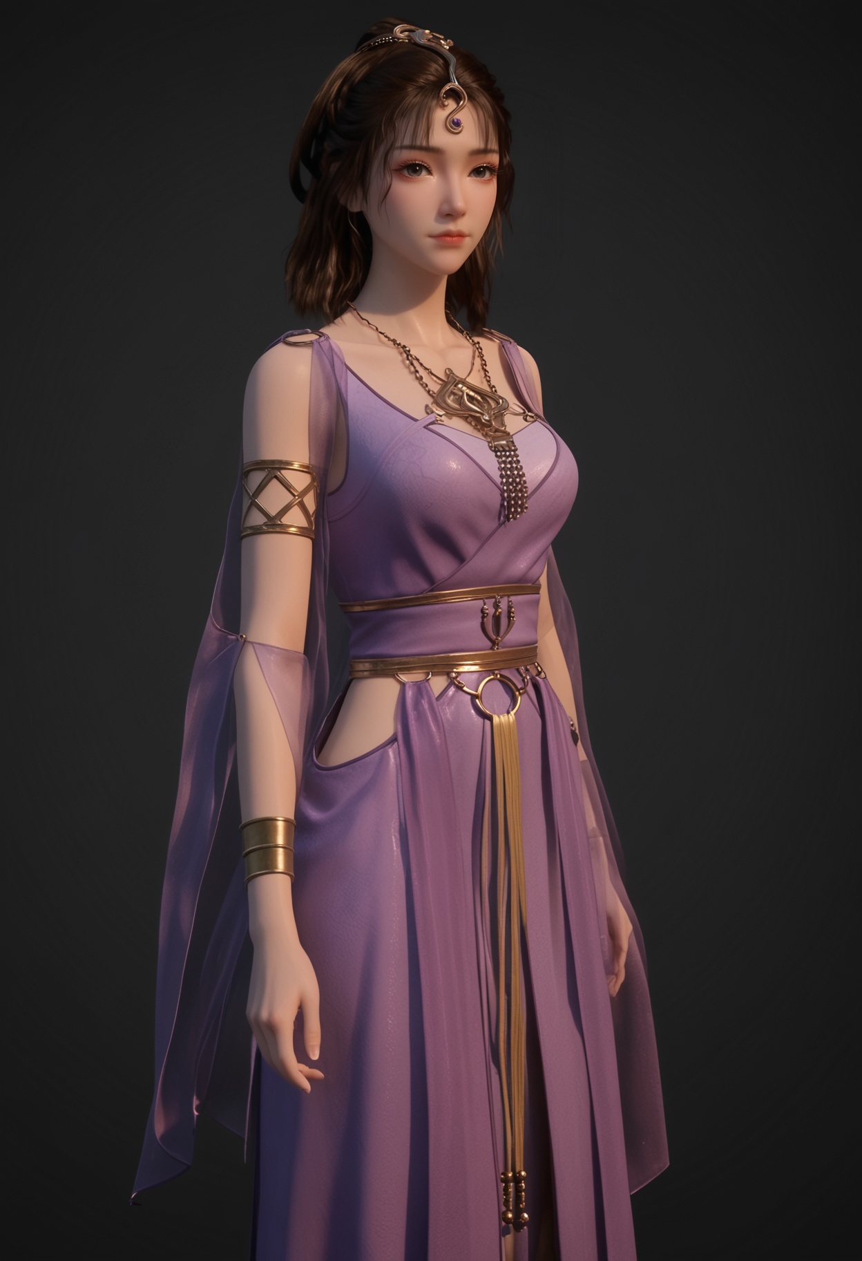 (cowboy shot:1.2),score_9,score_8_up,masterpiece,(best quality),intricate details,facing viewer,(looking at viewer:1.1),<lora:YQ_pony_wensiyue_V4:0.8>,q1528437228,1girl,solo,jewelry,blue dress,dress,purple dress,necklace,brown hair,long hair,black hair,hair ornament,bracelet,armlet,brown eyes,sandals,ponytail,sash,black eyes,blue eyes,BREAKscore_9,score_8_up,masterpiece,(best quality),perfect anatomy,(hourglass),perfect face,(simple background,pure black background,black background:1.1),fair_skin,shiny_skin,Ivory_skin,