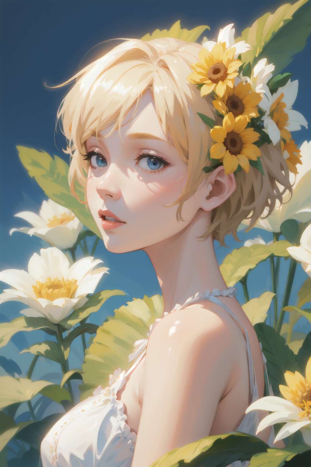 a woman with simple dress,  short hair,  blonde on Tensor.Art