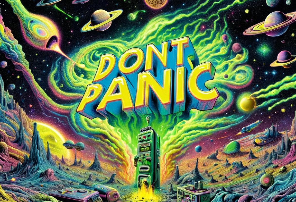 DonMD0n7P4n1cXL,  text "DON'T PANIC!",  hyper detailed masterpiece on Tensor.Art