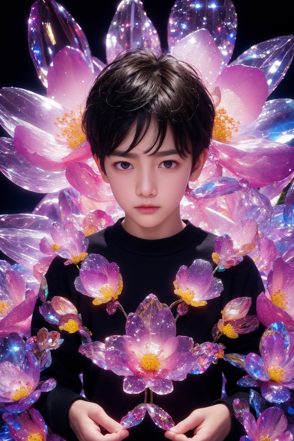 1boy,  black background,  black eyes on Tensor.Art