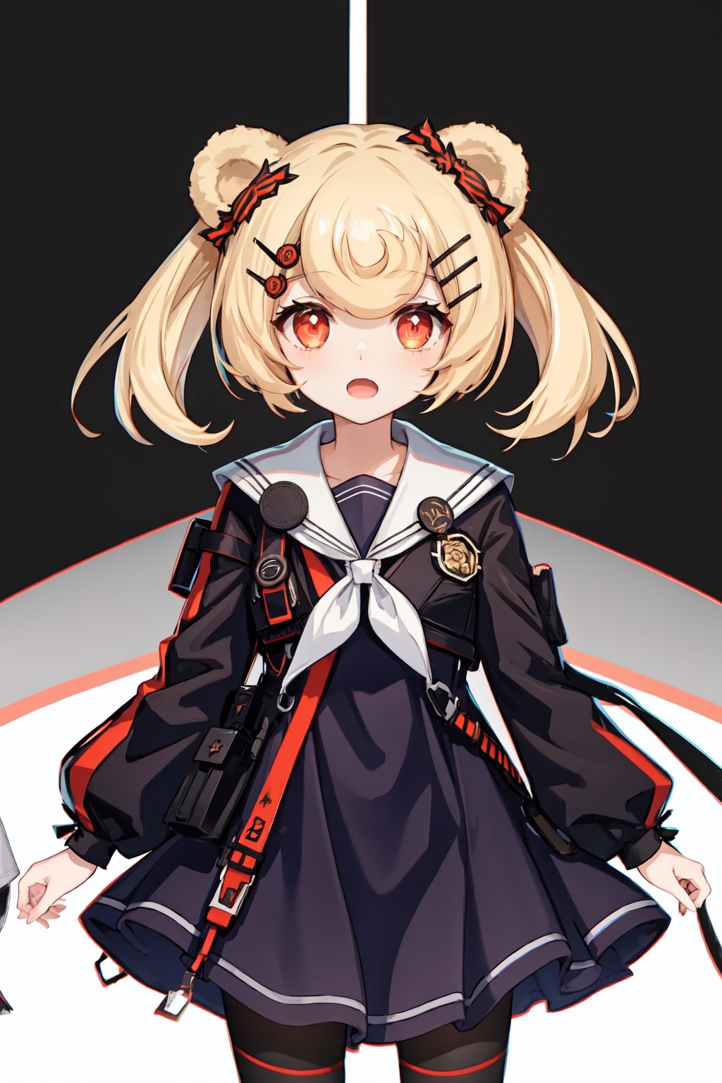 gummy_(arknights),1girl,candy_hair_ornament,open_mouth,hairclip,solo,sailor_dress,looking_at_viewer,long_sleeves<lora:gummy_(arknights):1>,simple background,white backgroundmasterpiece,best quality, highly detailed, 
