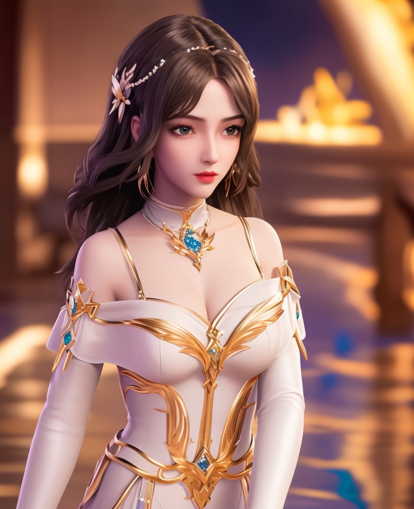 <lora:556-DA-神印王座-温柔一刀:0.8>(,1girl, ,best quality, ),looking at viewer,  ,ultra detailed background,ultra detailed background,ultra realistic 8k cg,, ,masterpiece,((((1girl, solo,  , solo focus, ,walking on liquid, ))))    (cleavage), (), ,ultra realistic 8k cg,   clean, masterpiece,     cinematic lighting, cinematic bloom, , (( , )),,  , unreal, science fiction, luxury, jewelry, diamond, gold, pearl, gem, sapphire, ruby, emerald, intricate detail, delicate pattern, charming, alluring, seductive, erotic, enchanting, hair ornament, necklace, earrings, bracelet, armlet,,