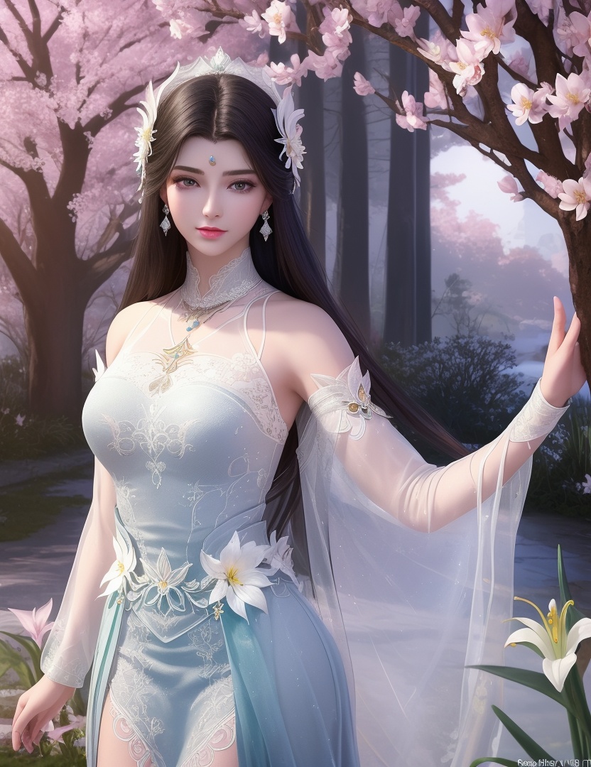 ultra realistic 8k cg, picture-perfect face, flawless, clean, masterpiece, professional artwork, famous artwork, cinematic lighting, cinematic bloom, perfect face, beautiful face, fantasy, dreamlike, unreal, science fiction,  beautiful clothes, lace, lace trim, lace-trimmed legwear,  (rich:1.4), prestige, luxury, jewelry, diamond, gold, pearl, gem, sapphire, ruby, emerald, intricate detail, delicate pattern, charming, alluring, seductive, erotic, enchanting, hair ornament, necklace, earrings, bracelet, armlet,halo((,1girl, pov,))(((,lily \(flower\),  1girl, spring_\(season\), solo,looking at viewer, ))) <lora:DA_XiaoXunEr:0.6>