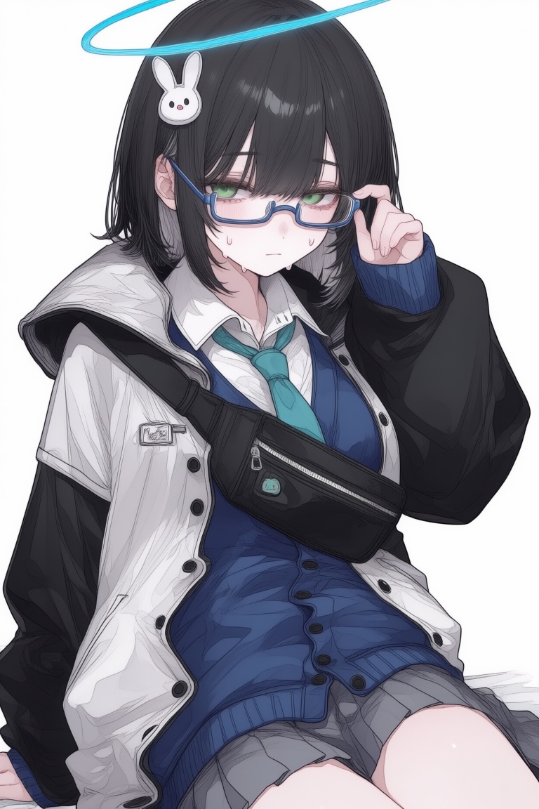 1girl,  black hair,  blue halo on Tensor.Art