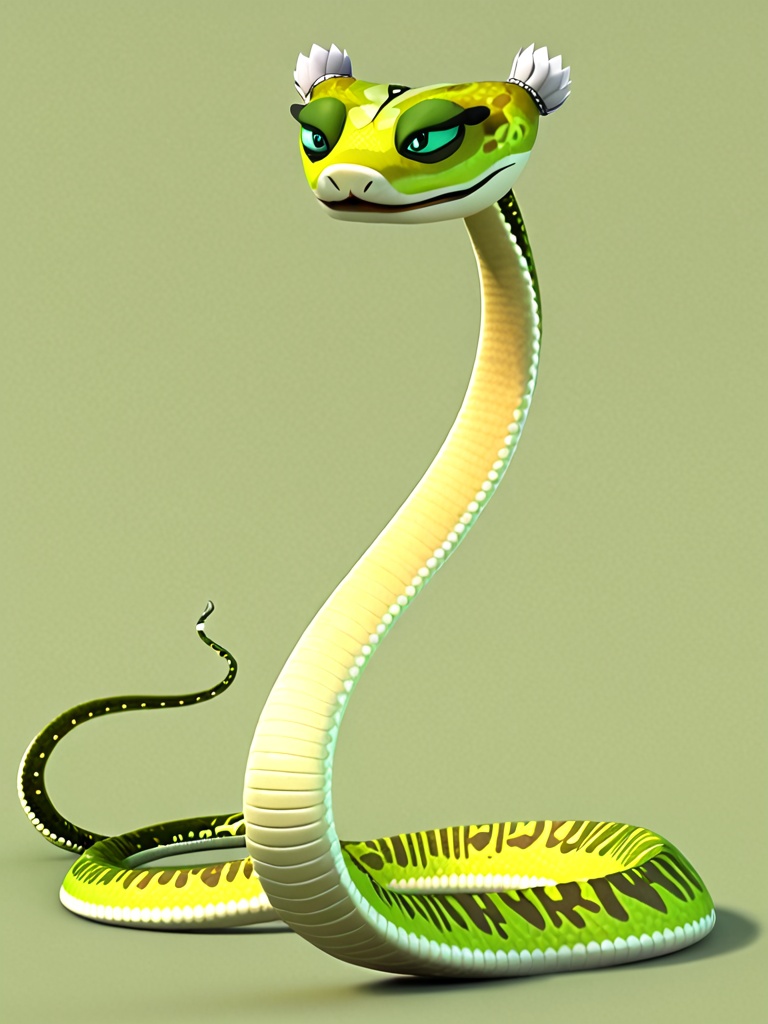 Masterpiece,Best Quality,master viper,snake,full body,feral,solo,headdress,perfection detail,extreme detail,solo,green body,<lora:master viperXL:1>,simple background,face_focus,3d,
