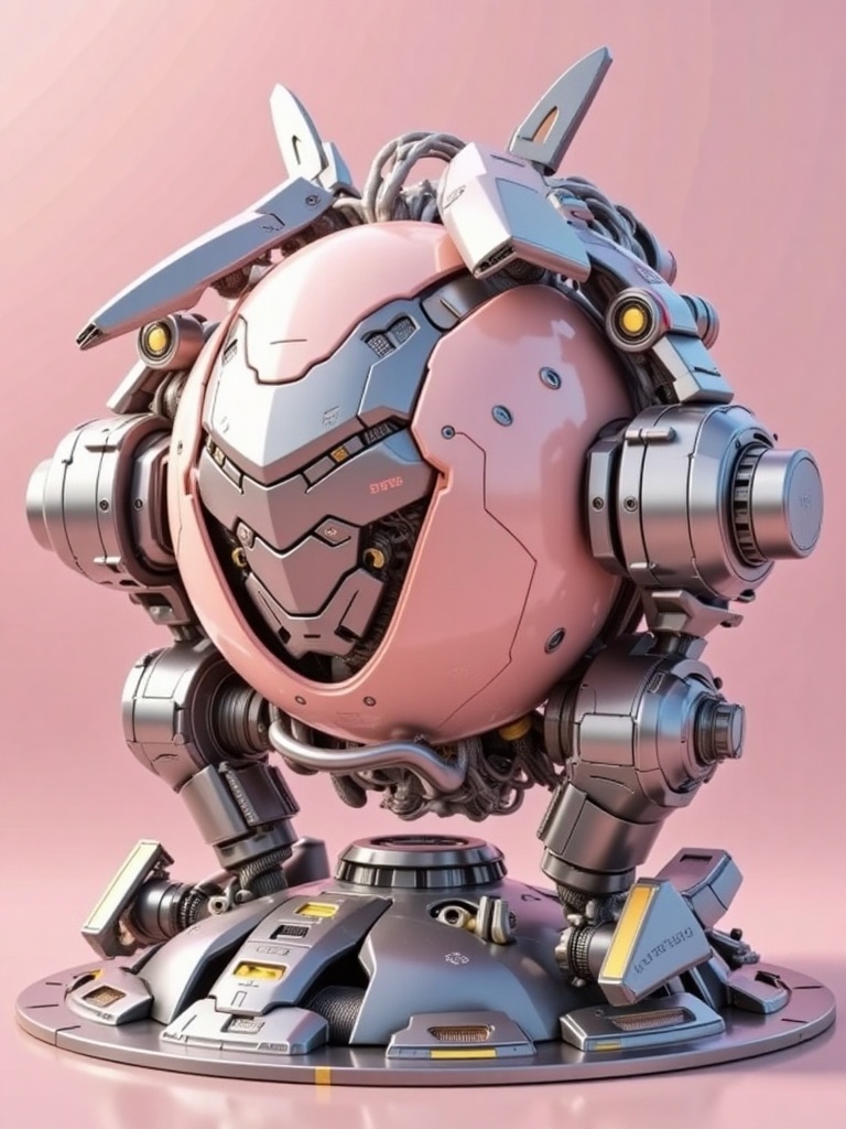 mecha,scene composed of machinery,An icy Pink background,a massive mechanical peach,the mechanical peach,three-dimensional lighting and shadows,3D rendering,exquisite details,combination of mechanical structures,future technology,a scene composed of machinery,a clean scene,steel texture,metallic feel,an image entirely composed of mechanical elements.,