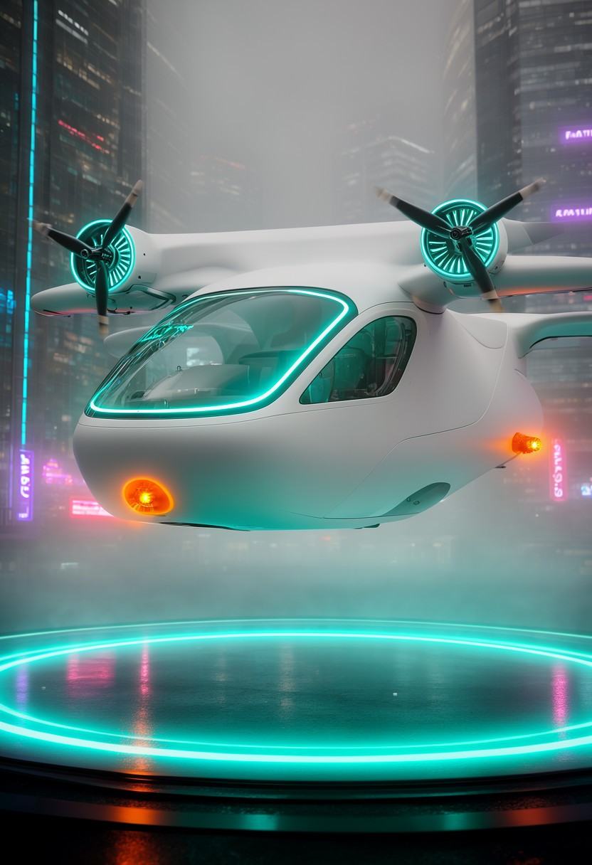 starcity_alpha,  close-up of a sleek autonomous aerial taxi,  matte-white ceramic body on Tensor.Art