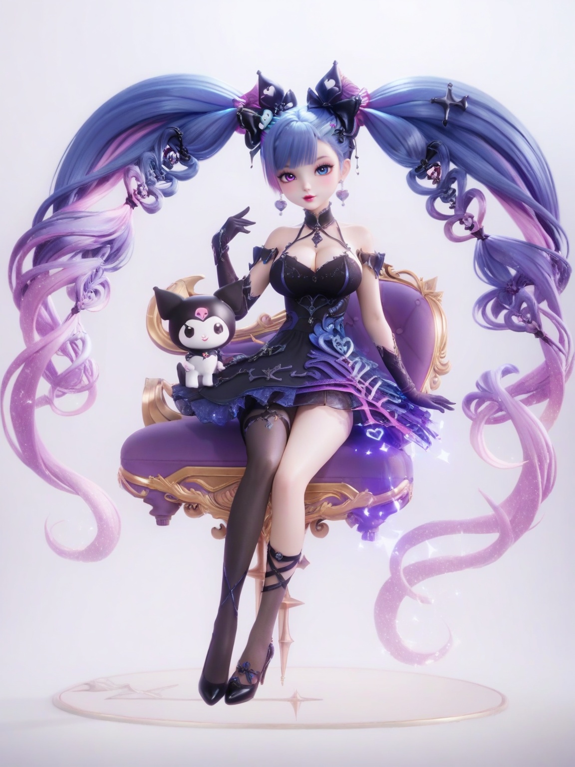 score_9,<lora:SF_AnQiLa_Pony_Realism2.3-000005:0.7>,1girl,breasts,large breasts,sitting,hair ornament,heterochromia,solo,lipstick,loli,dress,jewelry,absurdly long hair,multicolored hair,asymmetrical legwear,black dress,full body,looking at viewer,white background,simple background,