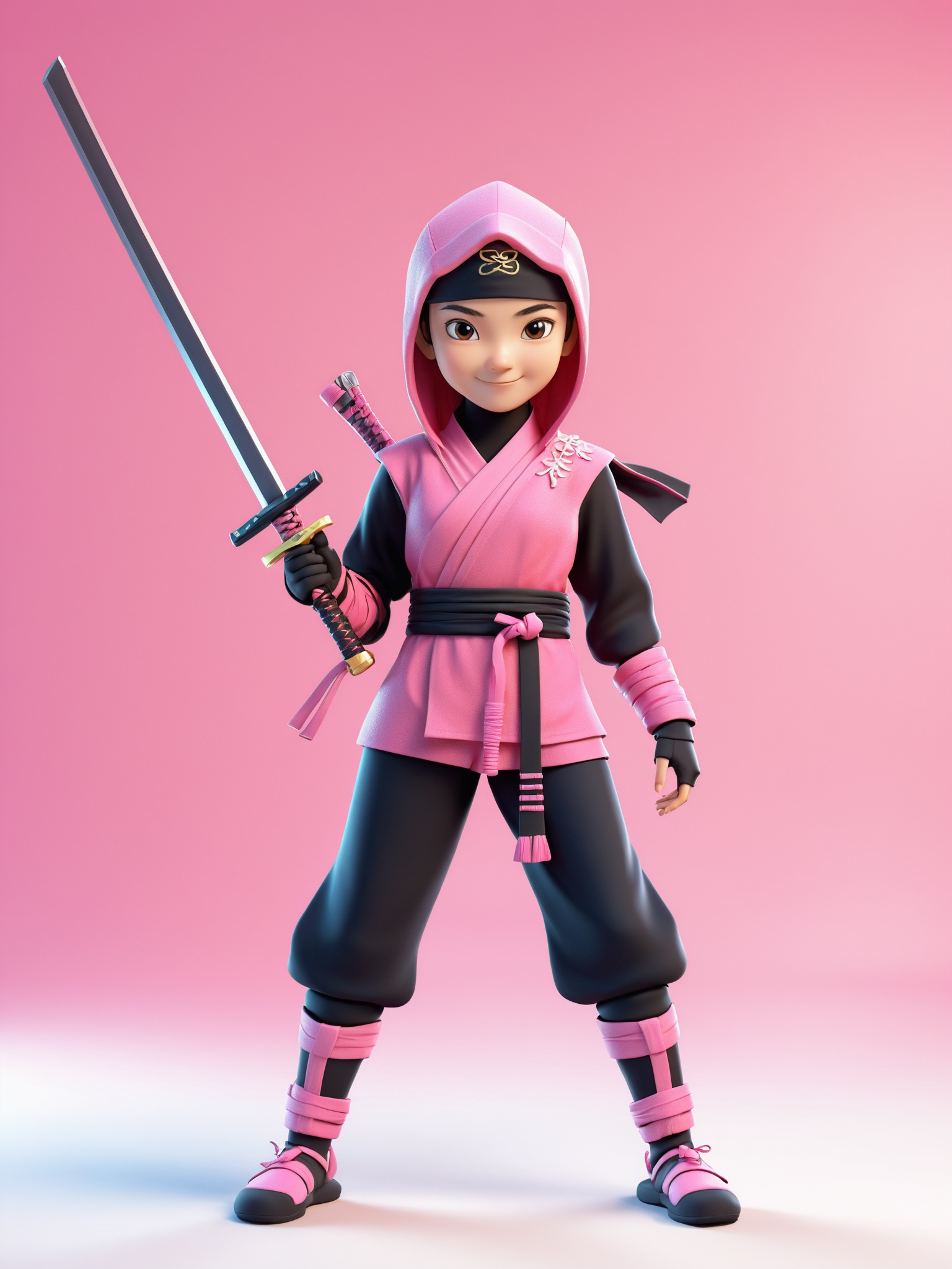 Ninja girl,  realistic 3D cartoon style rendering,  14 years old on Tensor.Art