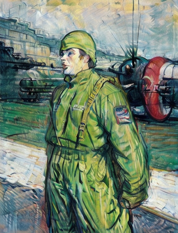 masterpiece, best quality,The special forces parachuted from the plane,outdoors, lautrec,<lora:Lautrec styleV1:0.9>