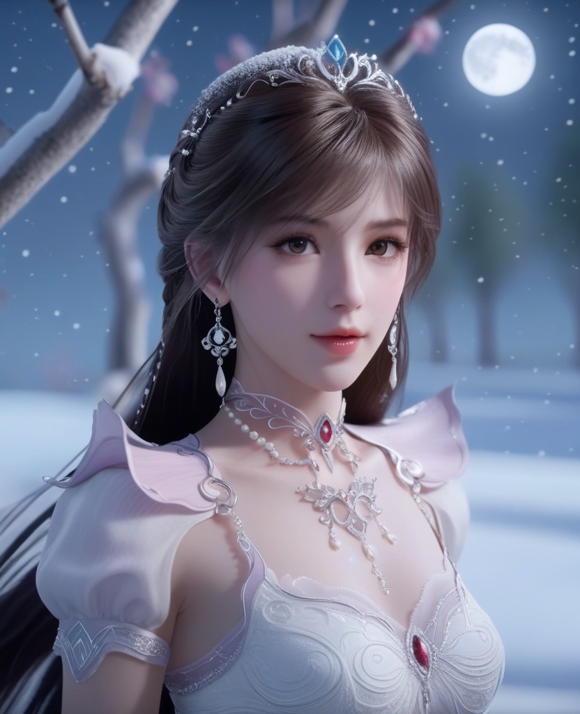 <lora:595-DA-XL-斗罗大陆-小舞-神界服装:0.8>(,1girl, ,best quality, ),looking at viewer,  ultra realistic 8k cg, picture-perfect face,   clean, masterpiece,     cinematic lighting, cinematic bloom, fantasy,  , unreal, science fiction, ((,1girl, pov,))(((,tree, 1girl, full moon,snowing,snow ,solo,     solo focus,  long_hair, looking_at_viewer,  )))  (rich:1.4,)     prestige, luxury, jewelry, diamond, gold, pearl, gem, sapphire, ruby, emerald, intricate detail, delicate pattern, charming, alluring, seductive, erotic, enchanting, hair ornament, necklace, earrings, bracelet, , 