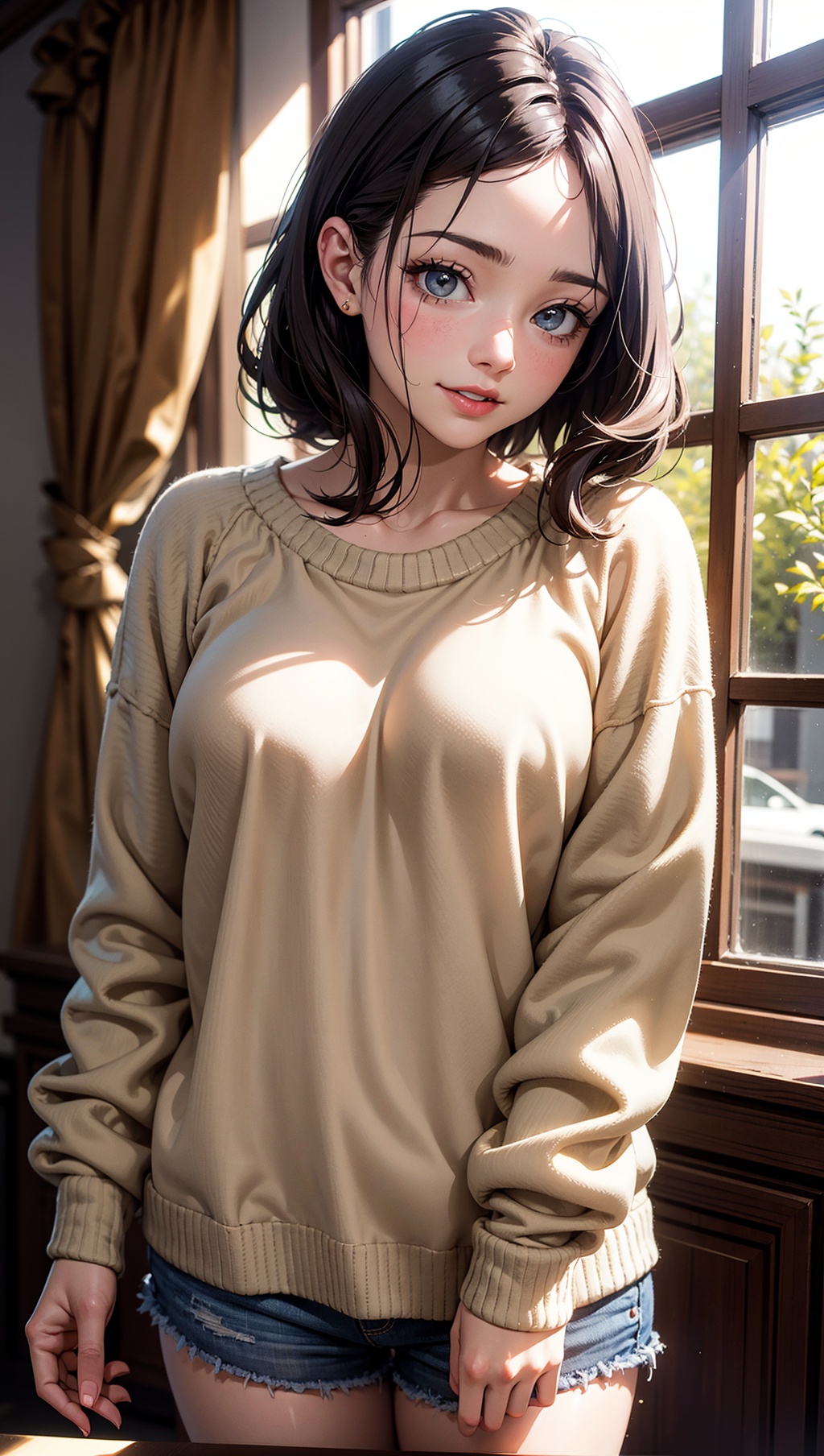 edgy pinterest woman,  20 years old,  wearing a oversized sweater on Tensor.Art