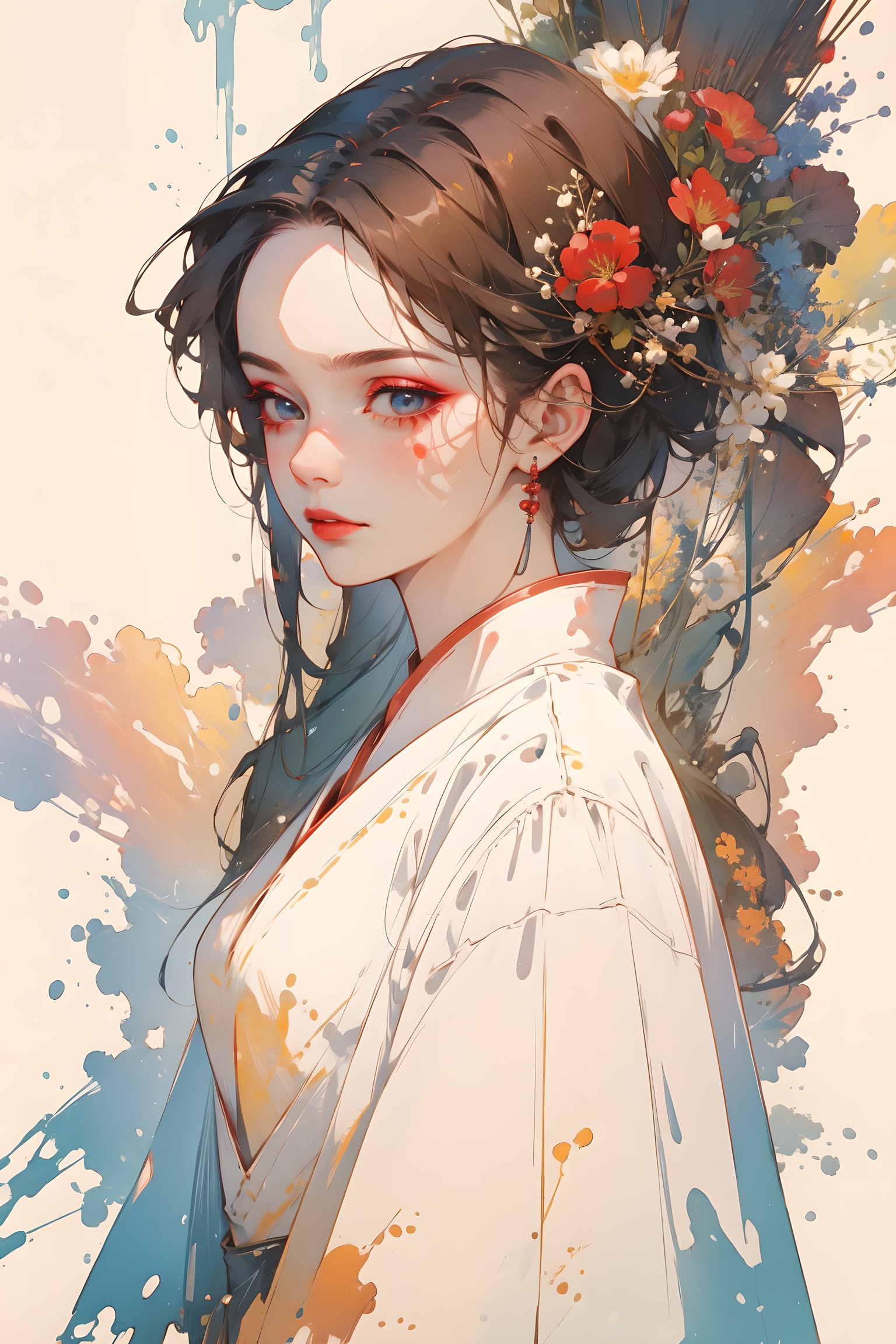 one girl,masterpiece:1,best quality,pigment:1.5, Facial detail,Exquisite makeup, Color background,(colorful:0.8),ancient ,ancient costume,diffusion,China, <lora:chinese-art:0.45>