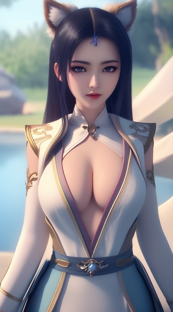 (,1girl, ,best quality, ),looking at viewer, <lora:444-DA-真阳武神-禅银纱-男装:0.8> ,,ultra detailed background,ultra detailed background,ultra realistic 8k cg,, ,masterpiece, (( , )),ultra realistic 8k cg, ,    ,cleavage,,spirit blossom ahri,,(cleavage), (), 