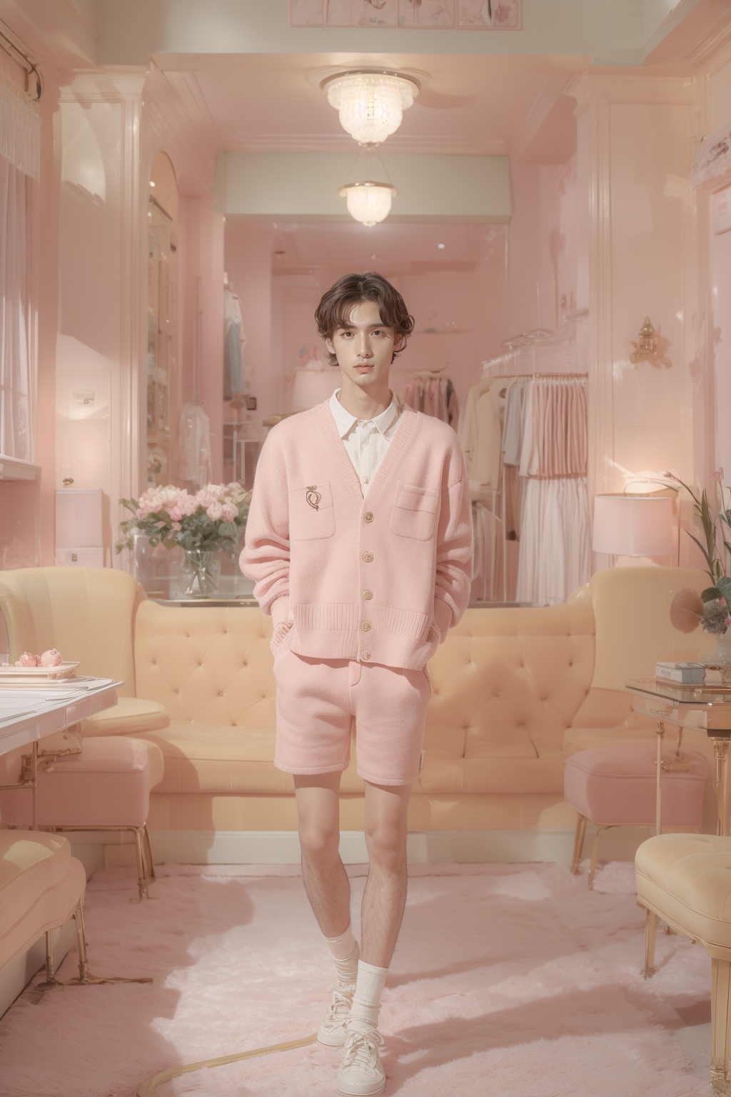 masterpiece,best quality,realistic,in summer,1man,handsome,<lora:Hyper-SD15-12steps-CFG-lora:1>,in a live room,fashion,looking at the viewer,pure and sweet,<lora:wes_anderson-000004:1>,by wes anderson,