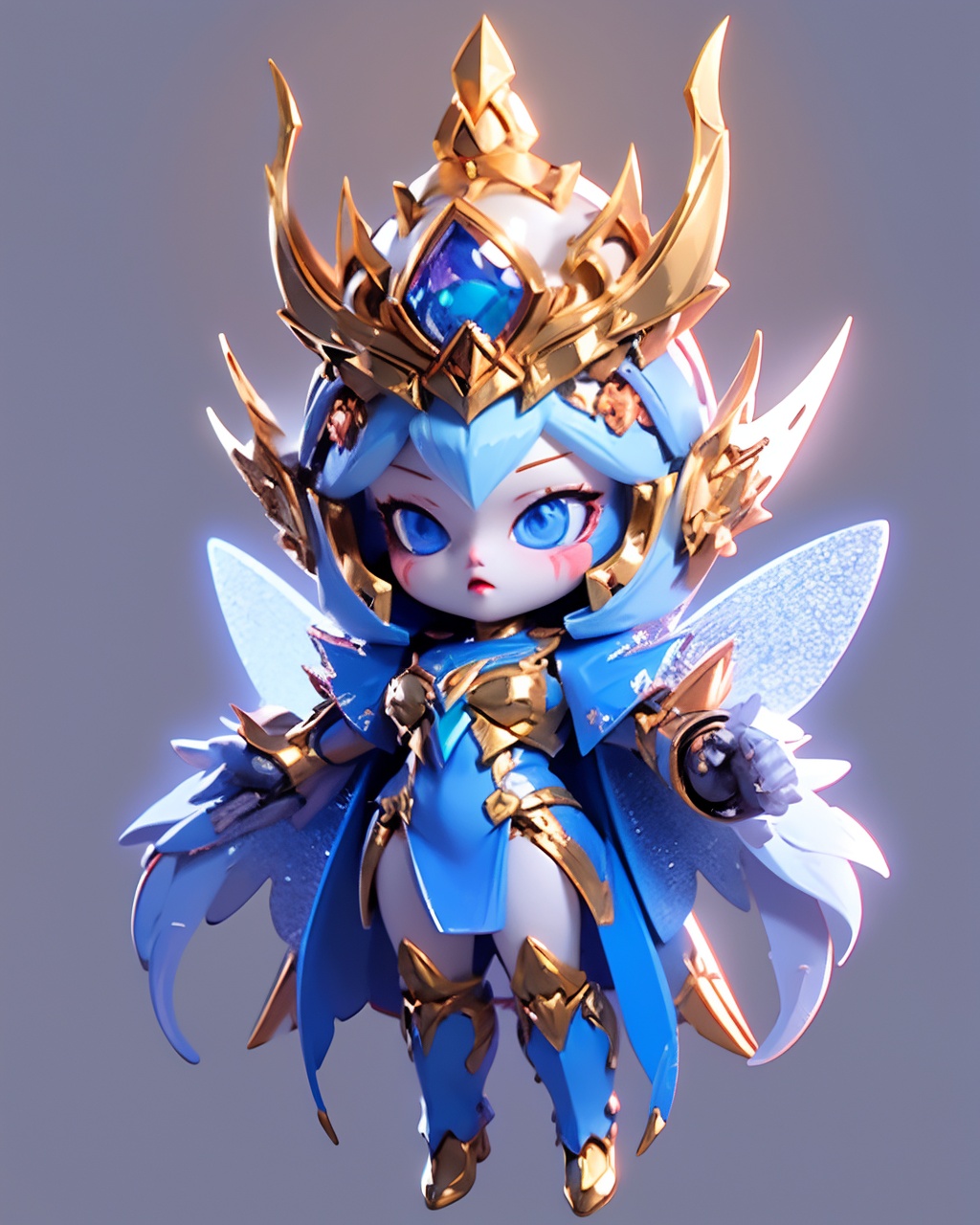 gdsj,(Full body photo),1 Transparent cute fairy,(Exquisite hat:1.2),Fantasy glow,clean,white background,(Raytracing, HDR, Reasonable design, High detail, Masterpiece, Best quality, Ultra HD),light blue uniform,<lora:盲盒2:0.7>,