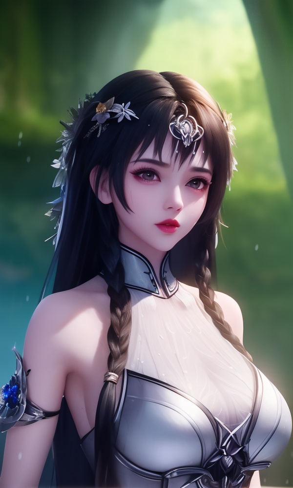 (,1girl, ,best quality, ),looking at viewer, <lora:406-DA-太一剑仙传-钟灵秀:0.8> ,, ,masterpiece, (( , )),,ultra realistic 8k cg, ,      ,building, bare_shoulders,cleavage cutout, eyelashes,magic,hydrokinesis,sweat, wet, rain, ,       (()), (),