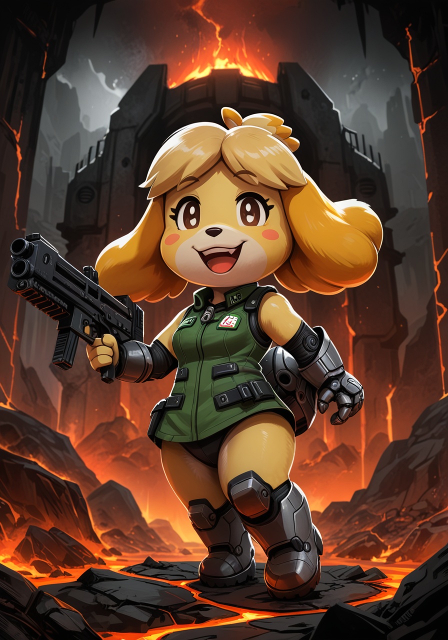 chibi isabelle \(animal crossing\),  happy,  open mouth on Tensor.Art