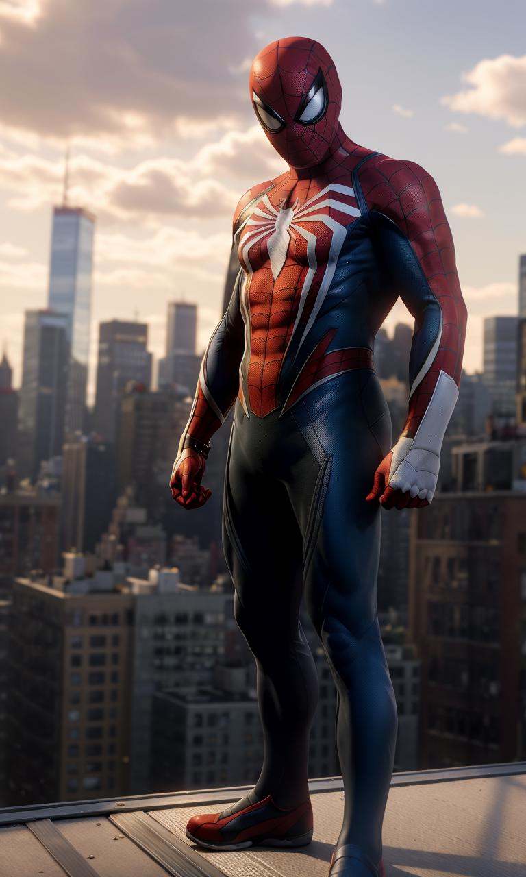 spideyadv2,  man standing on rooftop,  muscular on Tensor.Art