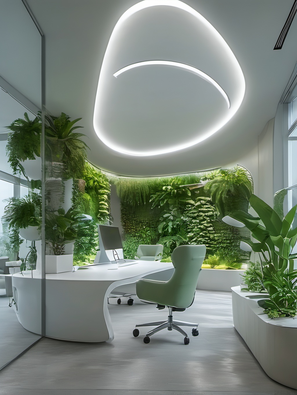 no humans,plant,chair,window,indoors,table,computer,potted plants,lamp,LZBG