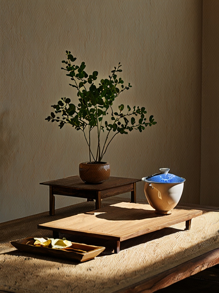 chanyi,table,no humans,cup,wooden table,shadow,plate,plant,杰作,8K,physics based rendering,realistic,<lora:chanyi 1.0-000008:0.8>,