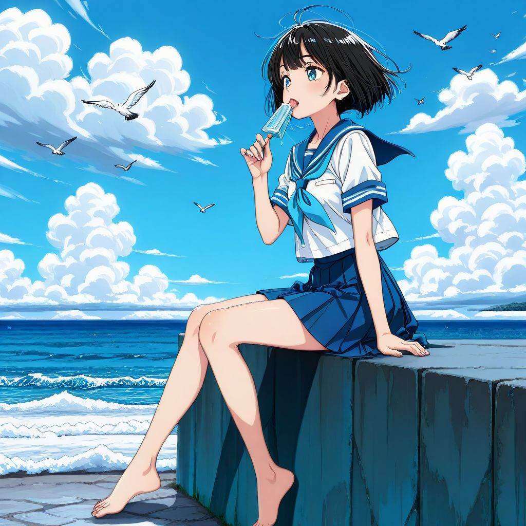 1 girl,  solo,  sitting on wall on Tensor.Art