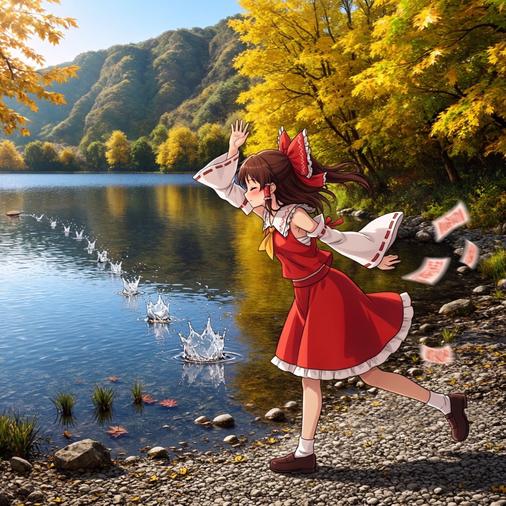 stone skipping,  hakurei reimu,  1girl on Tensor.Art