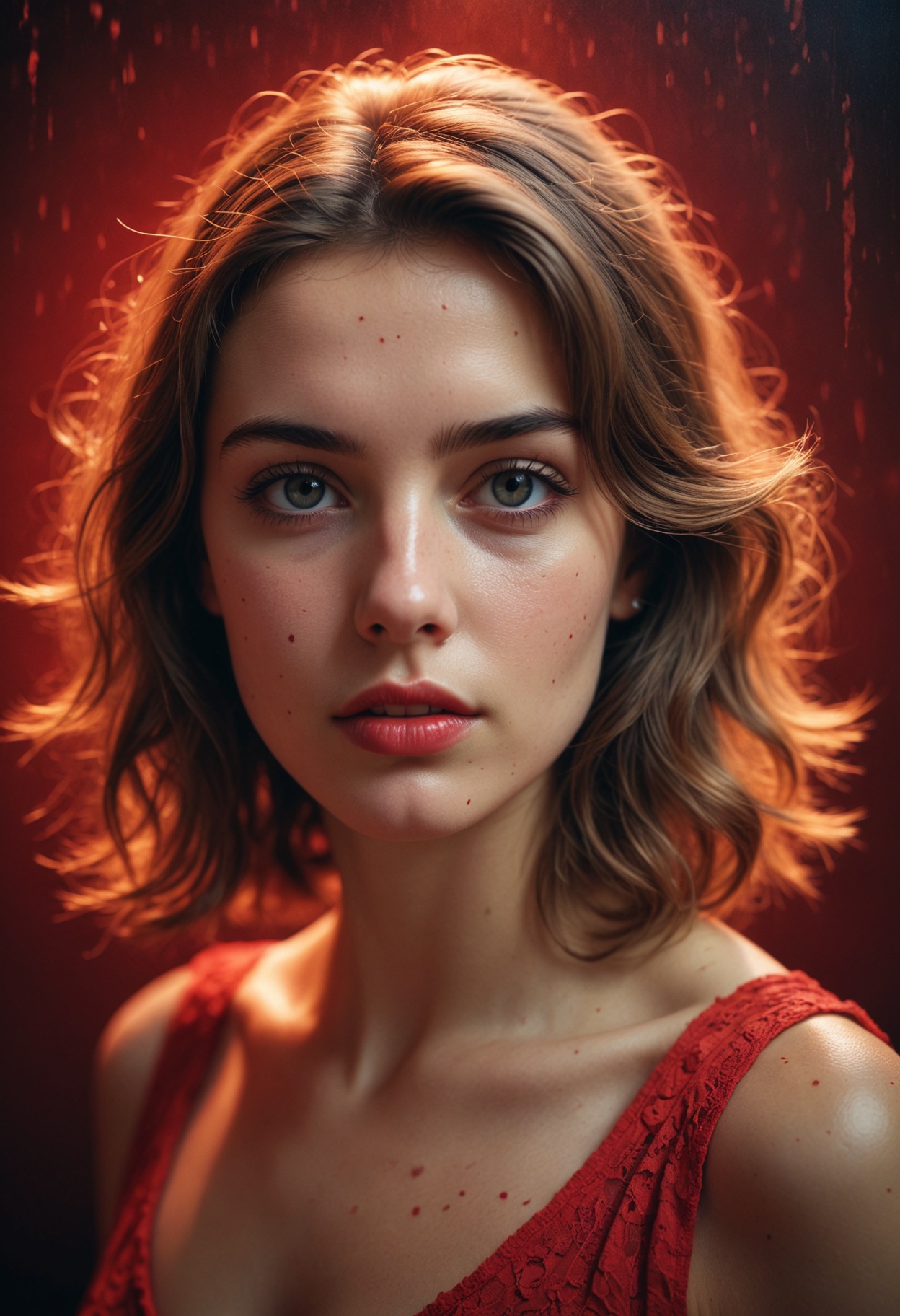 Engulfed By red,  a portrait of a pretty french young woman,  intricate detail on Tensor.Art