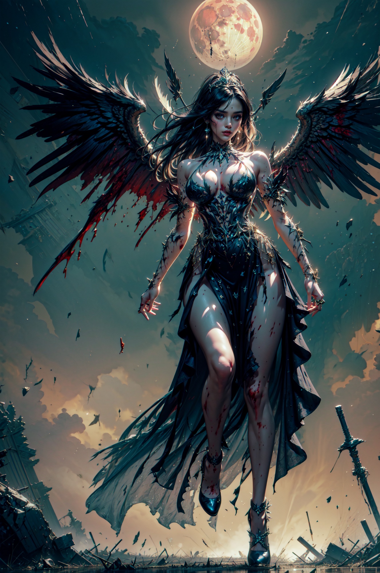 Stunning girl wearing a black LAstargalaxydress,  ,  hair moved by wind on Tensor.Art
