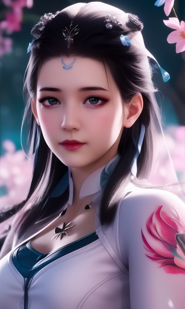 (,1girl, ,best quality, ),looking at viewer, <lora:409-DA-师兄啊师兄-皖江雨:0.8> ,,ultra detailed background,ultra detailed background,ultra realistic 8k cg,, ,masterpiece, (( , )),ultra realistic 8k cgSurrounded by strange, movie perspective, advertising style, Colorful background, splash of color A beautiful woman with delicate facial features,tattoo all over body, flower arms,from above,
