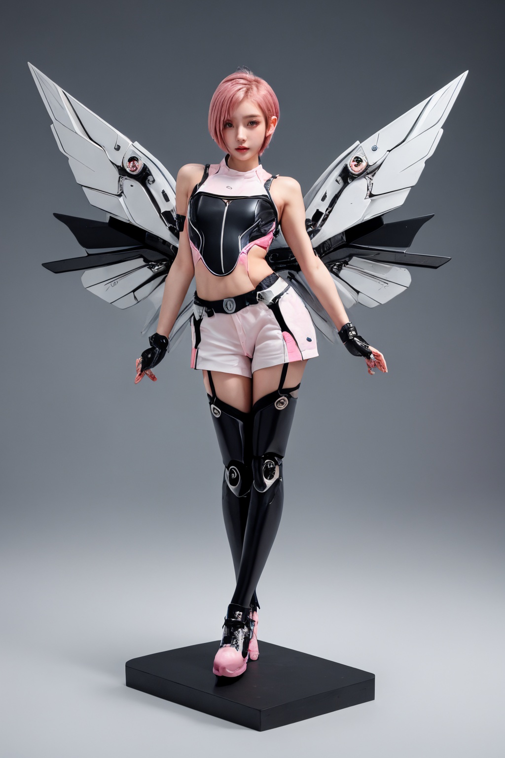 1girl,solo,Pink split short hair,full body,mechanical wings,standing,pose,<lora:莉达VS天启姬-000018:0.6>,, masterpiece, best quality,