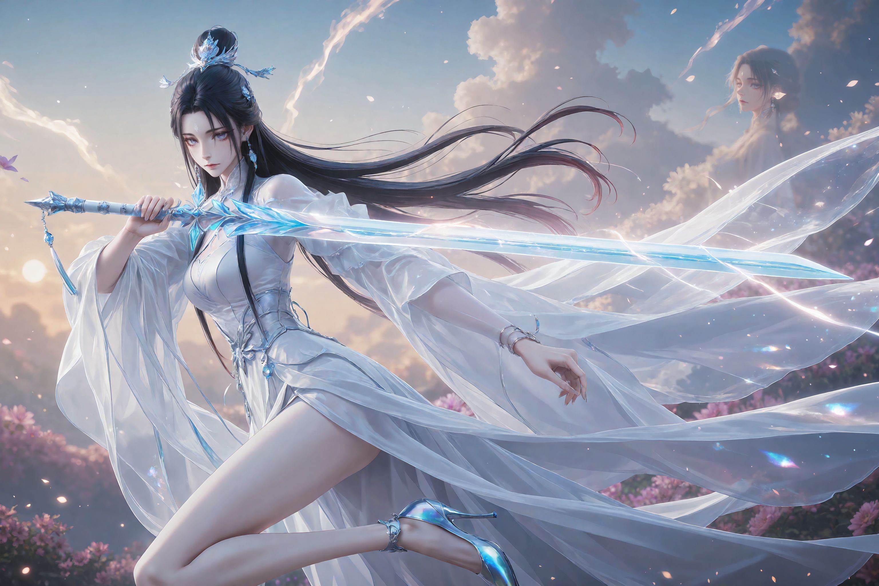 <lora:陆雪琪ill:0.6>,luexueqi,1girl,solo,dress,long hair,white dress,jewelry,earrings,hair ornament,hair bun,black hair,blurry background,closed mouth,long sleeves,expressionless,chinese clothes,looking at viewer,holding,blurry,upper body,outdoor,flower,close-up details,outstanding style,adding a touch of dimension to your images without compromising details,whirls of vapor,iridescent textures,(Anime:1.1),ethereal ambiance,delicate details,magical high-concept,32K UHD,sharp focus,best-quality,masterpiece,golden hour,unconventional supreme masterpiece,masterful details,temperate atmosphere,with a high-end texture,in the style of fashion photography,photography,cover,dynamic angle,dynamic posture,(artist: quasarcake:0.8),extreme aesthetic,(wlop:0.6),(honjou raita, lack, rella:0.5, wanke),masterpiece,best quality,good quality,very aesthetic,absurdres,visual impact,a shot with tension,ultra-high resolution,32K UHD,sharp focus,best-quality,masterpiece,emotionalization,unconventional supreme masterpiece,masterful details,temperate atmosphere,with a high-end texture,in the style of fashion photography,(visual impact:1.2),giving the poster a dynamic and visually striking appearance,impactful picture,official art,colorful,splash of color,movie perspective,masterpiece,best quality,amazing quality,very aesthetic,absurdres,best quality,newest,