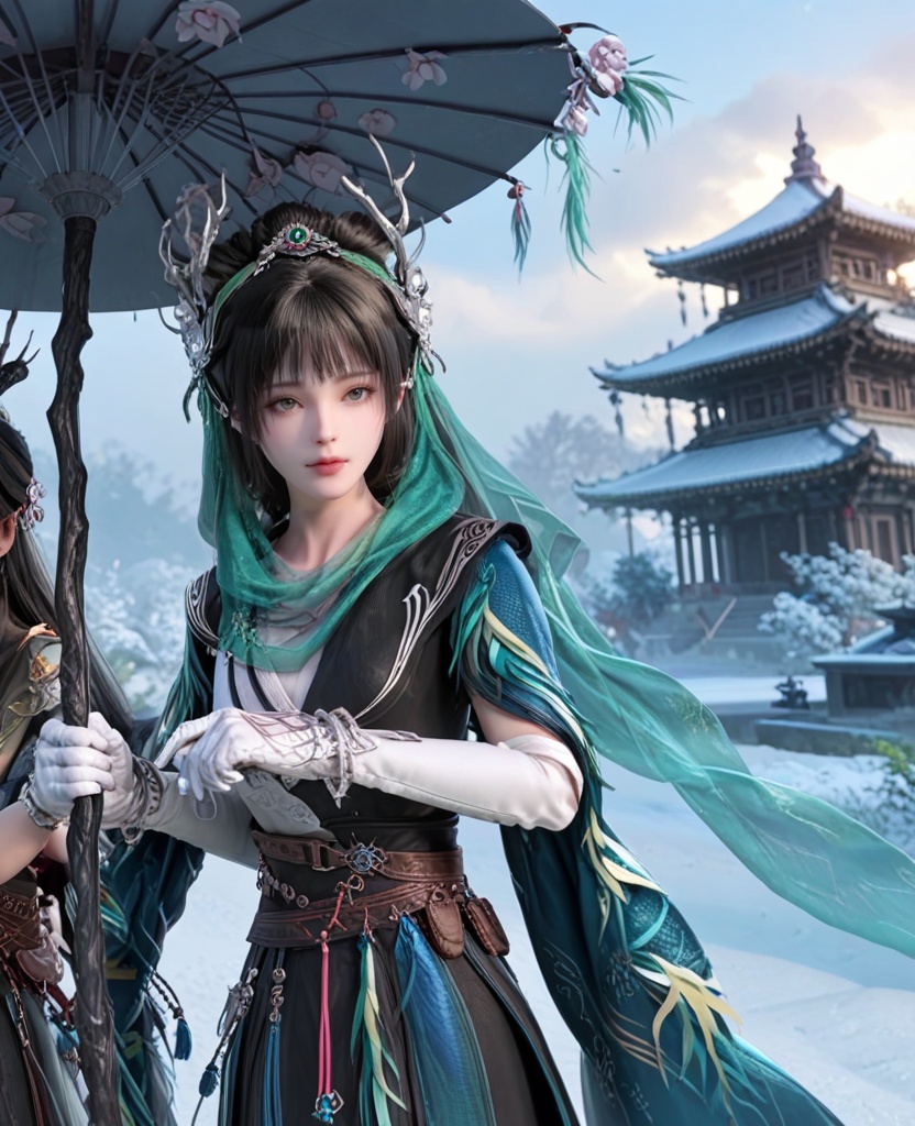 (oriental architecture, elegant decor, sophisticated style:1.1),(diving:1.1),(breasts:1.2),<lora:XL剑网三陈月宗主:0.95>,miss chenyue,dress,black hair,hair ornament,earlock,blunt bangs,white gloves,belt,scarf,bracelet,, score_9,score_8_up,score_7_up,score_6_up,score_5_up,score_4_up,3d rendering,tag1,tag2, Cinematic Lighting,backlighting,