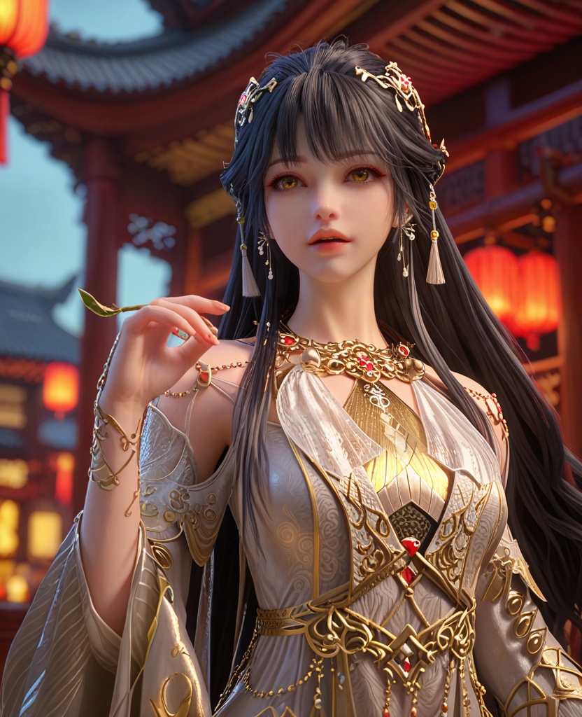 (oriental architecture, elegant decor, sophisticated style:1.1),(singing:1.1),(breasts:1.2),<lora:XL百炼成神神国圣女白月蓉:0.95>,miss baiyuerong,black hair,jewelry,long hair,hair ornament,earrings,dress,yellow eyes,bangs,parted lips,eyelashes,teeth,, zPDXL2, score_9, score_8_up, score_7_up BREAK realistic, masterpiece,best quality, highly detailed,, zPDXL3, zPDXL2,zPDXL, zPDXLxxx, zPDXLrl,