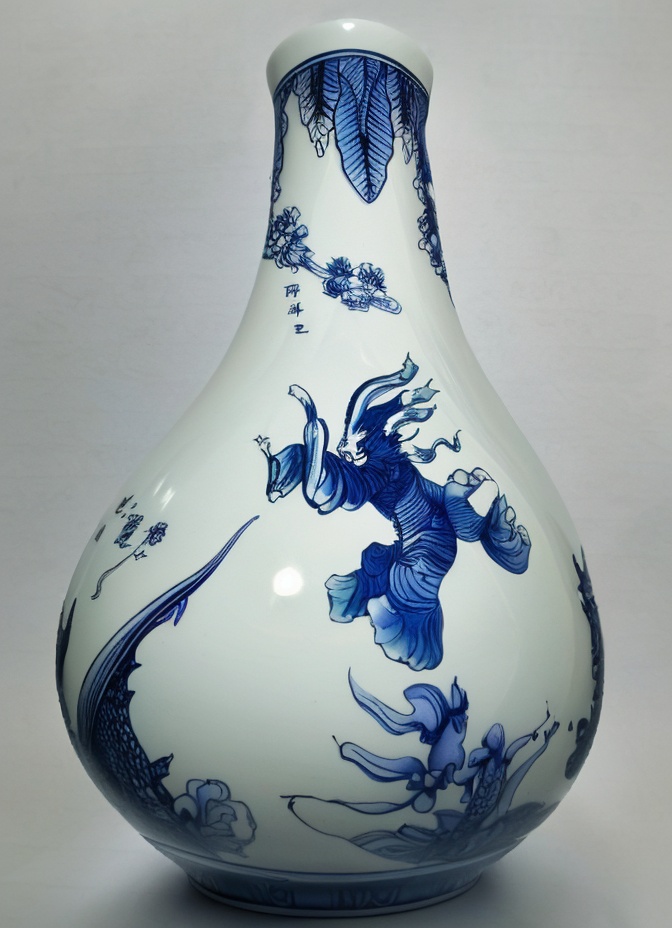 vase, ciping, 1 blue dragon,blue folwers, no humans, simple background, <lora:SD1.5_Ciping.64:0.7>
