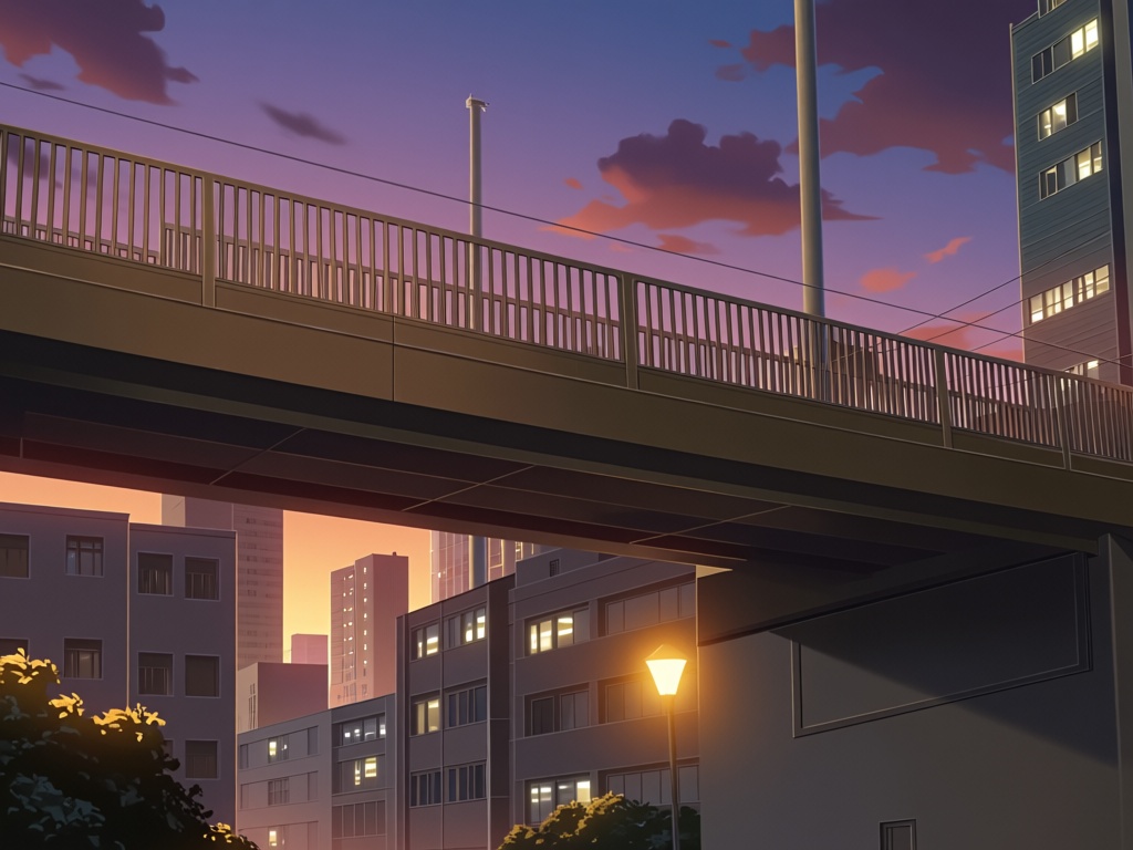In this anime frame from Flavors of Youth presented in 16:9 widescreen format,  the composition depicts a wide dusk view o...