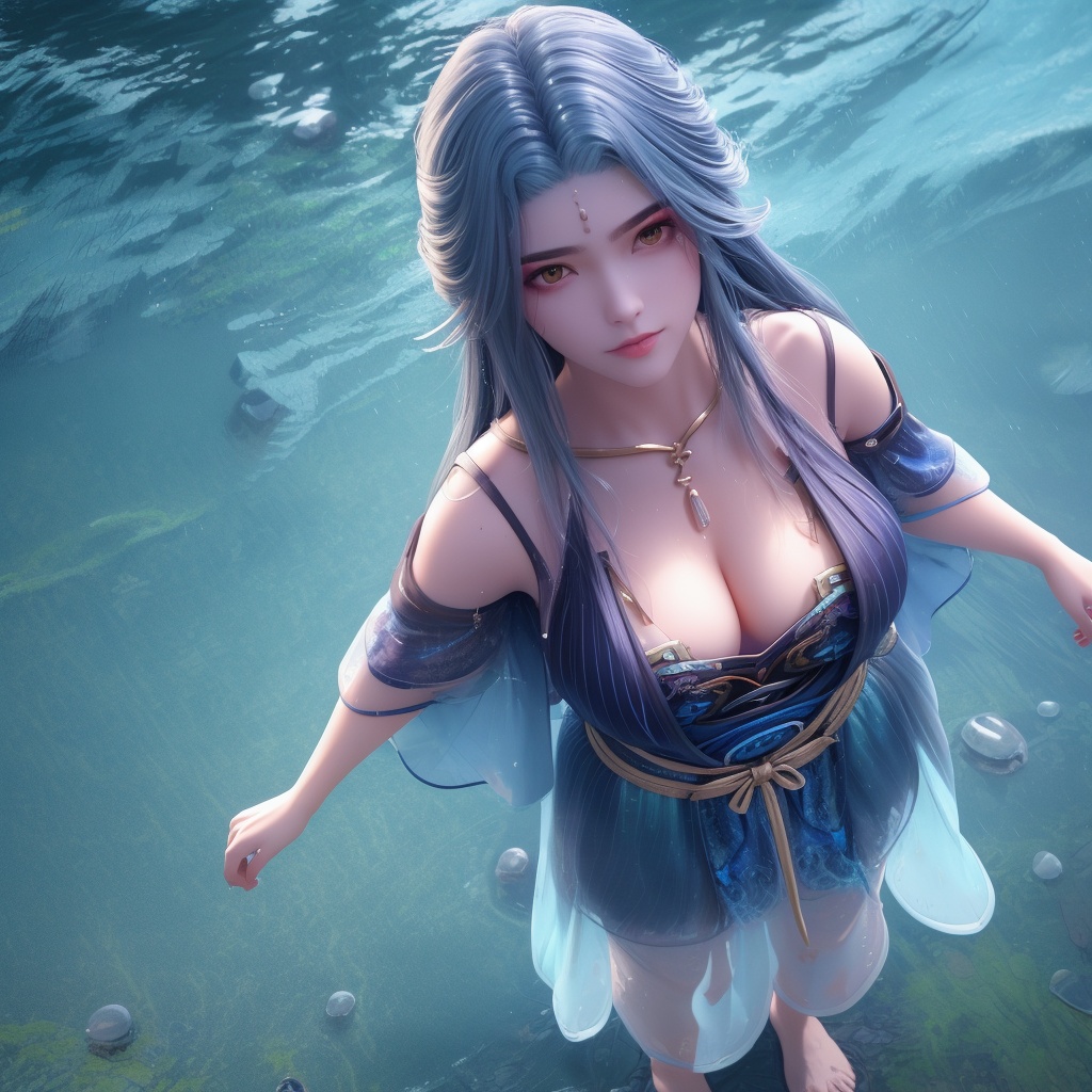 <lora:642-DA-完美世界-龙女:0.8>(,1girl, ,best quality, ),looking at viewer,  ,(Highest picture quality), (Master's work), full body, (ultra-detailed), the portrait is centered, 1girl, raiden shogun, nsfw, (wet clothes), blush, bare hips, (sheer shirt), (from above:1.7), (translucent dress), water drop, (rain), (outdoors), stained, wet hair, wet dress, wet, scenery, (long hair), nature background, close up, ((on back)), water,masterpiece, best quality, ultra high res, highly detailed, (abstract expressionism art:1.4), [girl | fire ghost:10], love,, dark rainbow theme, colorful, visually stunning, beautiful, gorgeous, emotional, intricate, perferct shading, rainbow hair,upper body,(cleavage),
