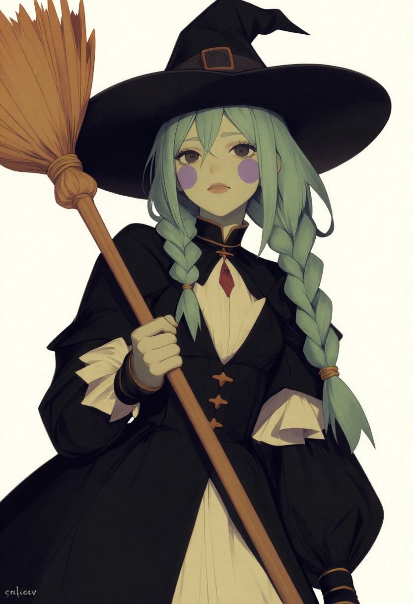 illustration of a 1girl,  witch,  green skin on Tensor.Art
