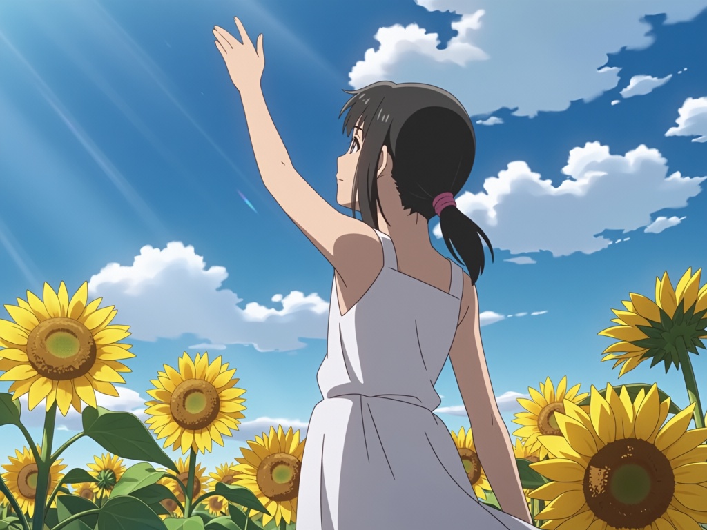 Framed in 2:1 widescreen format,  this scene from Flavors of Youth captures a low-angle medium rear shot of a young girl w...