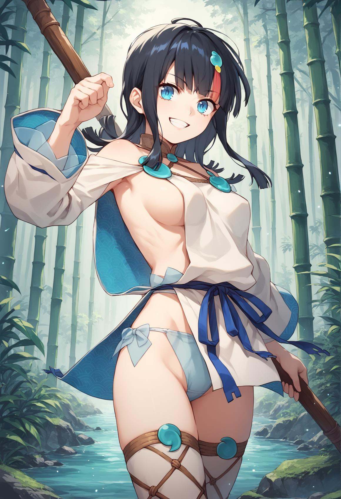 1girl,  black hair,  streaked hair on Tensor.Art