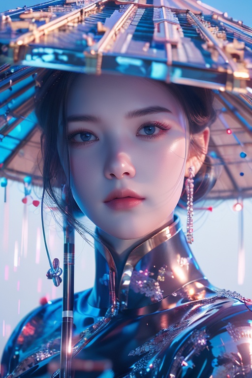 a beauty,light pink,colorful,dopamine,Cyberpunk beauty,, umbrella,<lora:20240218-1708234260649:0.7>, <lora:lora_美女大胸写实:0.4>, <lora:meinv123:0.6>