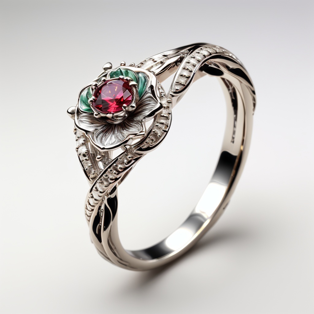 (jewelry Diamond ),UHD,8K,best quality,4K,UHD,masterpiece,aiguillette,shining jade,simple background,flower Ring face,(twist body:1.2),Symmetrical  structure,Emerald gemstones,(sliver:1.5),shining,(ruby),Luxury,<lora:hjyzb-000013:0.8>,red gemstone,ring for woman,net,cross,skinny,(minimalist:1.1),Engraved flower motifs,slender,small Skeleton structure,drop shape,Continuous spray modeling,